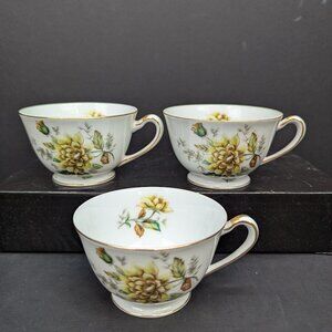 Citadel China Dorset Porcelain Floral Yellow Rose Pattern Footed Teacup Set of 3